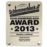 Schlemmerblock AWARD 2013 für das Restaurant Sirtaki in Nürnberg-Langwasser